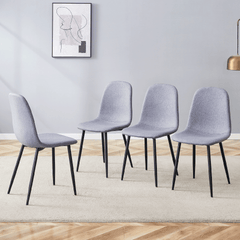 Luxury Simple Chair - Set of 4 Light Gray Linen-Cotton Material High Resilience Dining Chair with Metal Black Leg.Integral metal leg architecture,Suitable for various interior decoration styles.