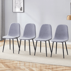 Luxury Simple Chair - Set of 4 Light Gray Linen-Cotton Material High Resilience Dining Chair with Metal Black Leg.Integral metal leg architecture,Suitable for various interior decoration styles.