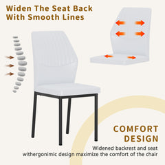 6-piece set of white and black light luxury PU dining chairs: ergonomic backrest, 36.7 inches high, suitable for multiple scenarios.Set of 6 WHITE PU Material High Resilience Dining Chairs.