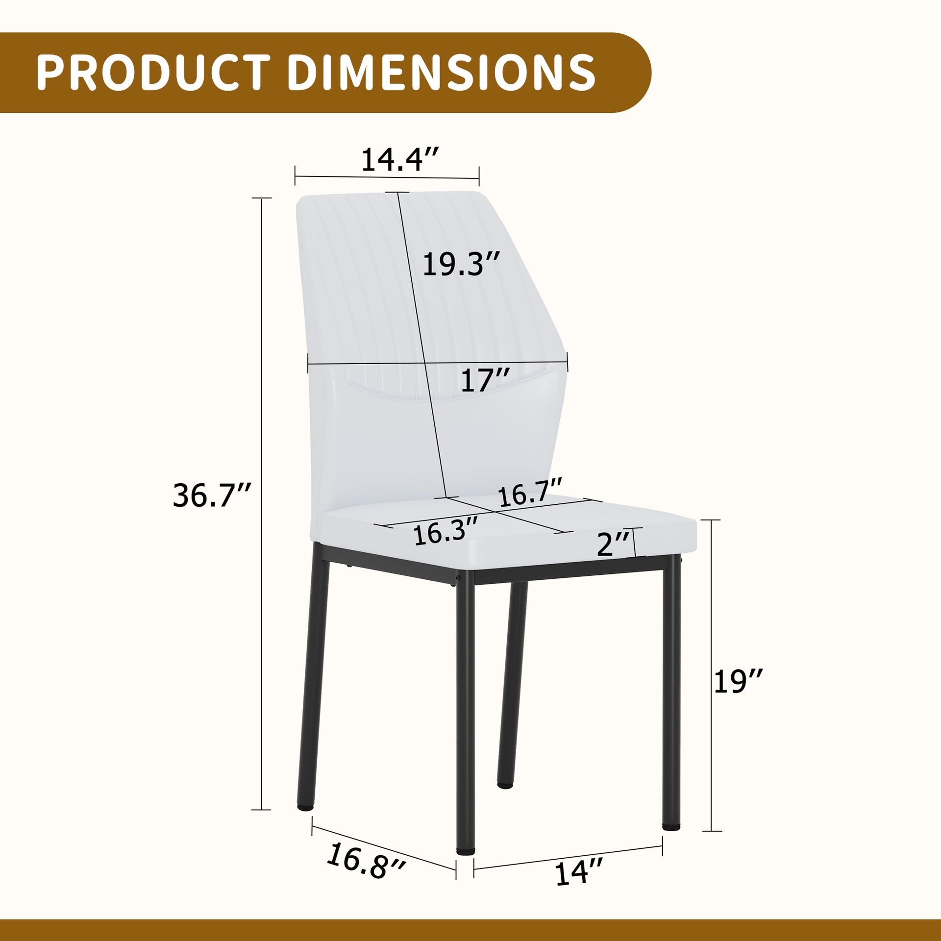 6-piece set of white and black light luxury PU dining chairs: ergonomic backrest, 36.7 inches high, suitable for multiple scenarios.Set of 6 WHITE PU Material High Resilience Dining Chairs.