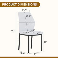 6-piece set of white and black light luxury PU dining chairs: ergonomic backrest, 36.7 inches high, suitable for multiple scenarios.Set of 6 WHITE PU Material High Resilience Dining Chairs.