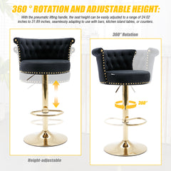 UNITED WE WIN Velvet 360 ° Rotating Bar Chair, Handmade Backrest with One Click Adjustable Height Bar Chair, Very Soft Pillow Kitchen Dining Chair, Modern Bar Chair on Kitchen Island, Cafe 2PC/SET