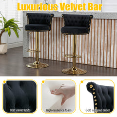 UNITED WE WIN Velvet 360 ° Rotating Bar Chair, Handmade Backrest with One Click Adjustable Height Bar Chair, Very Soft Pillow Kitchen Dining Chair, Modern Bar Chair on Kitchen Island, Cafe 2PC/SET