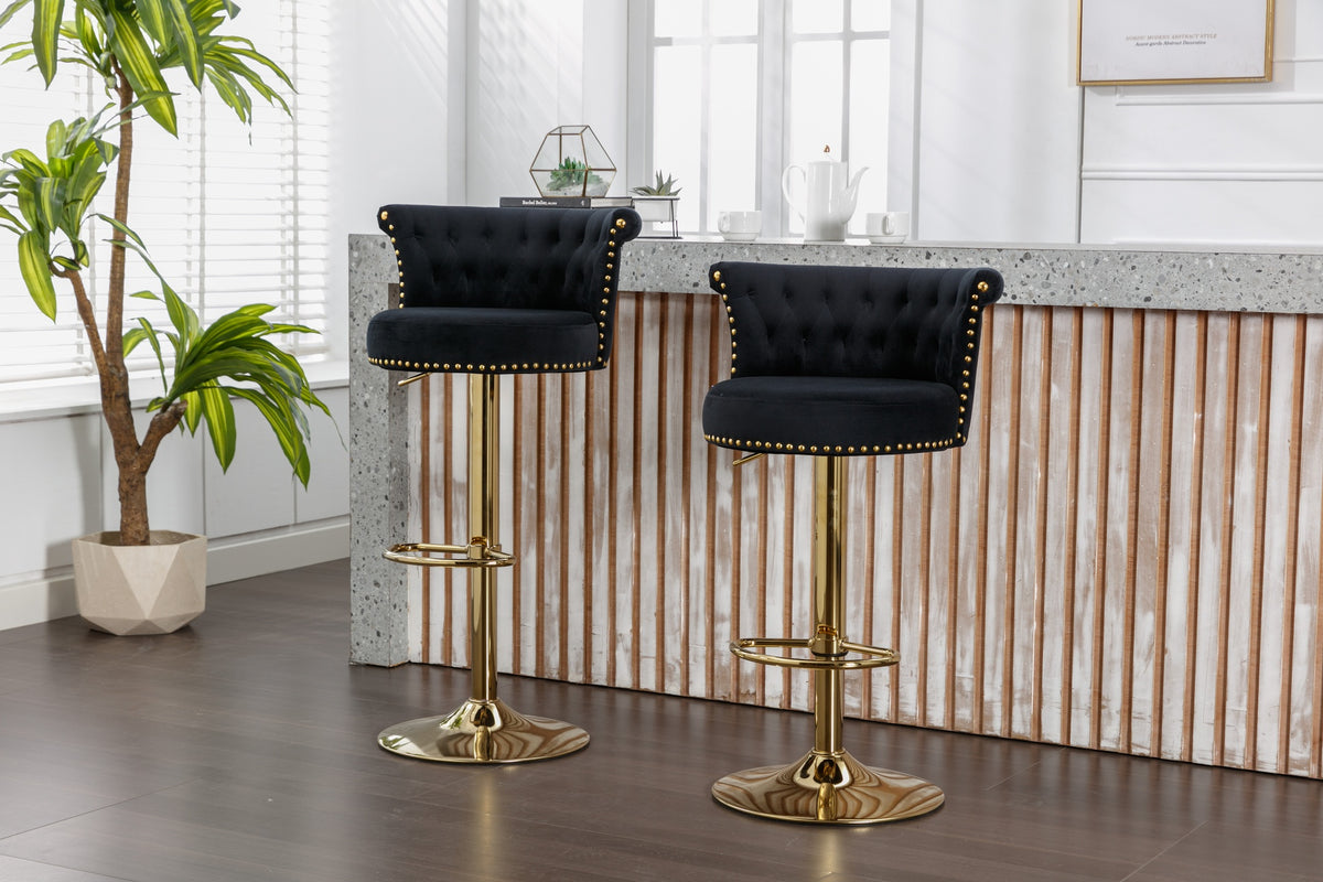 UNITED WE WIN Velvet 360 ° Rotating Bar Chair, Handmade Backrest with One Click Adjustable Height Bar Chair, Very Soft Pillow Kitchen Dining Chair, Modern Bar Chair on Kitchen Island, Cafe 2PC/SET