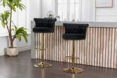 UNITED WE WIN Velvet 360 ° Rotating Bar Chair, Handmade Backrest with One Click Adjustable Height Bar Chair, Very Soft Pillow Kitchen Dining Chair, Modern Bar Chair on Kitchen Island, Cafe 2PC/SET