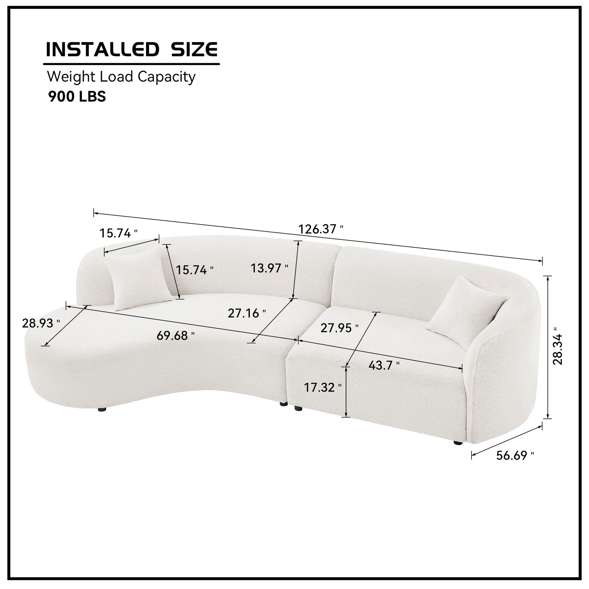 Luxury Modern Style Living Room Upholstery Curved Sofa with Chaise 2-Piece Set, Left Hand Facing Sectional,  Boucle Couch, White(Same Sku:W876S00101)
