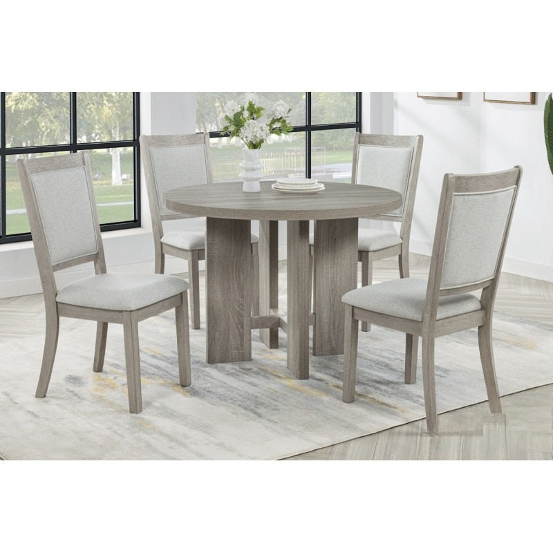 Farmhouse Style 5pc Round Dining Set, 42" Wood Round Dining Table and 4 Upholstered Side Chair, Gray