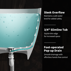 59" Freestanding Solid Surface Bathtub, Luxury Handcrafted Stone Resin Freestanding Soaking Bathtub with Overflow and Pop-up Drain, Glossy White 24S02-59GW