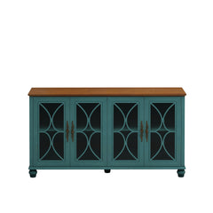 Elegant European Antique Style 4-Door Cabinet with Tempered Glass Doors,for Dining Room,Living Room,Hallway,Easy Assembly,Dark Green