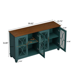 Elegant European Antique Style 4-Door Cabinet with Tempered Glass Doors,for Dining Room,Living Room,Hallway,Easy Assembly,Dark Green