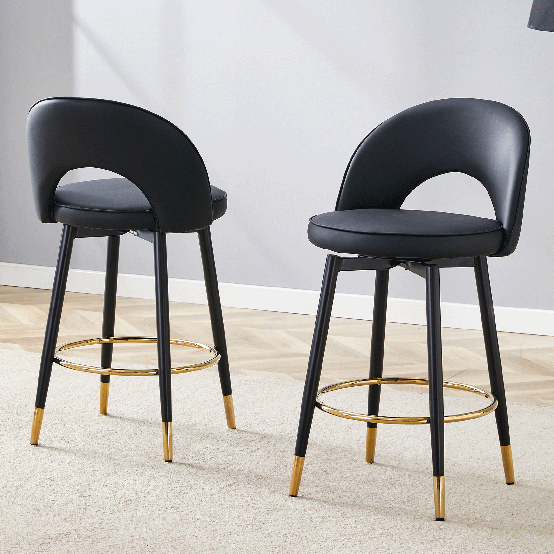 360 ° rotatable bar chair.Modern PU comfortable upholstered bar chair with smooth and beautiful black metal legs for dining room, kitchen, terrace and guest office chair.Set Of 2.W1151P153939