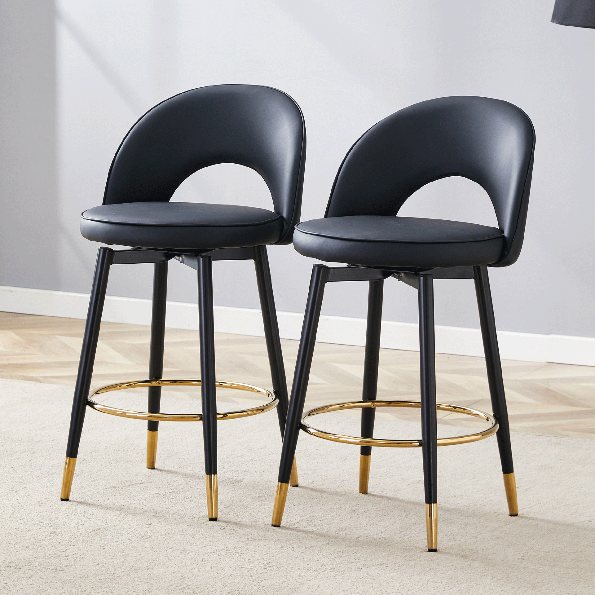 360 ° rotatable bar chair.Modern PU comfortable upholstered bar chair with smooth and beautiful black metal legs for dining room, kitchen, terrace and guest office chair.Set Of 2.W1151P153939