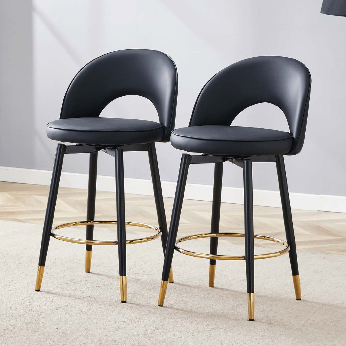 360 ° rotatable bar chair.Modern PU comfortable upholstered bar chair with smooth and beautiful black metal legs for dining room, kitchen, terrace and guest office chair.Set Of 2.W1151P153939