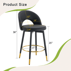 360 ° rotatable bar chair.Modern PU comfortable upholstered bar chair with smooth and beautiful black metal legs for dining room, kitchen, terrace and guest office chair.Set Of 2.W1151P153939