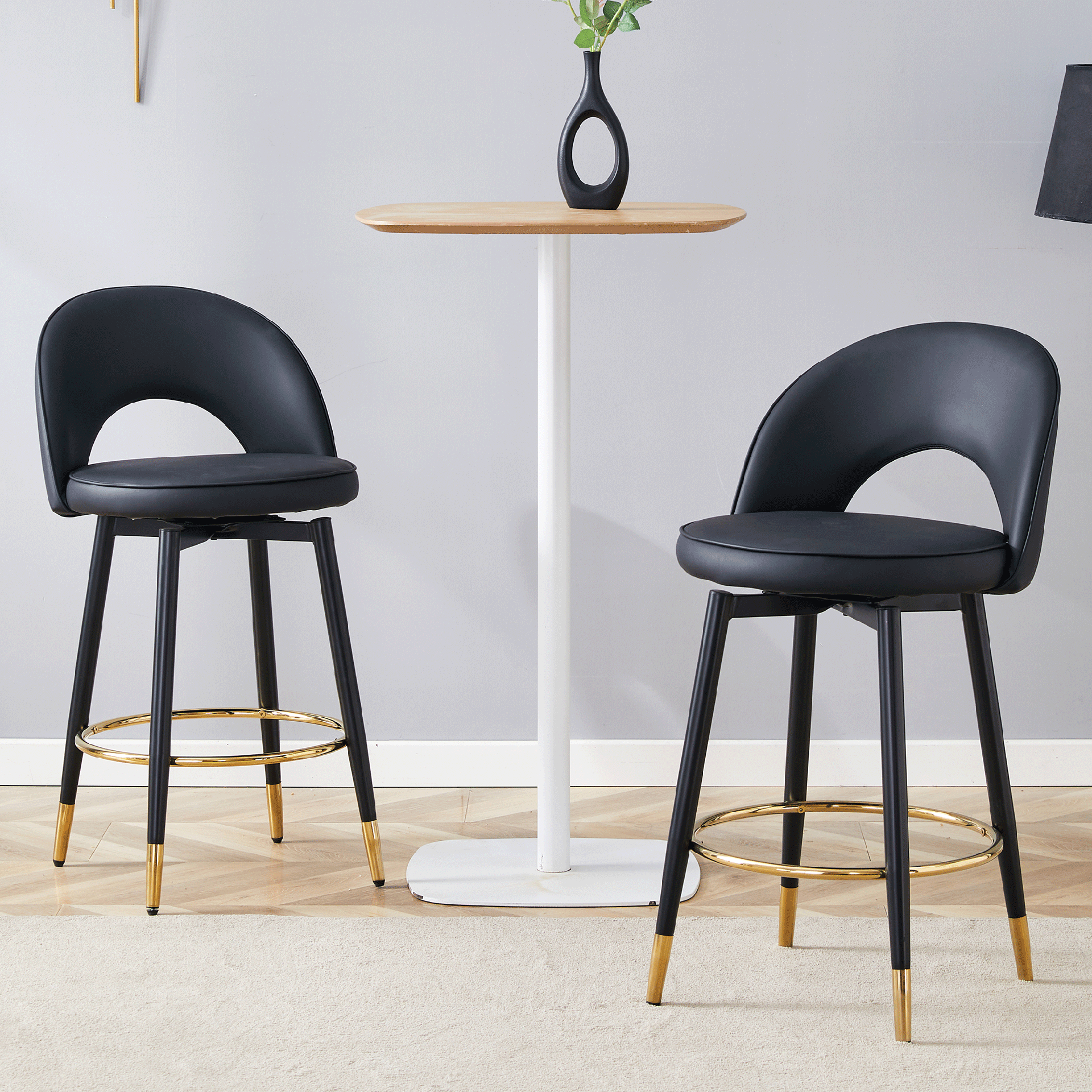 360 ° rotatable bar chair.Modern PU comfortable upholstered bar chair with smooth and beautiful black metal legs for dining room, kitchen, terrace and guest office chair.Set Of 2.W1151P153939