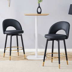 360 ° rotatable bar chair.Modern PU comfortable upholstered bar chair with smooth and beautiful black metal legs for dining room, kitchen, terrace and guest office chair.Set Of 2.W1151P153939