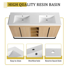 60" Freestanding Bathroom Vanity With Resin Double Sink, 4-Soft Close Door & 3-Open Storage Rack, KD-Packing, Plywood