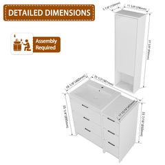 36" Freestanding Bathroom Vanity with Resin Sink, 1-Storage Cabinet and 1-Small Wall Cabinet Combination, Soft Closing Drawers and Door, Glossy White, Plywood(KD-Packing)