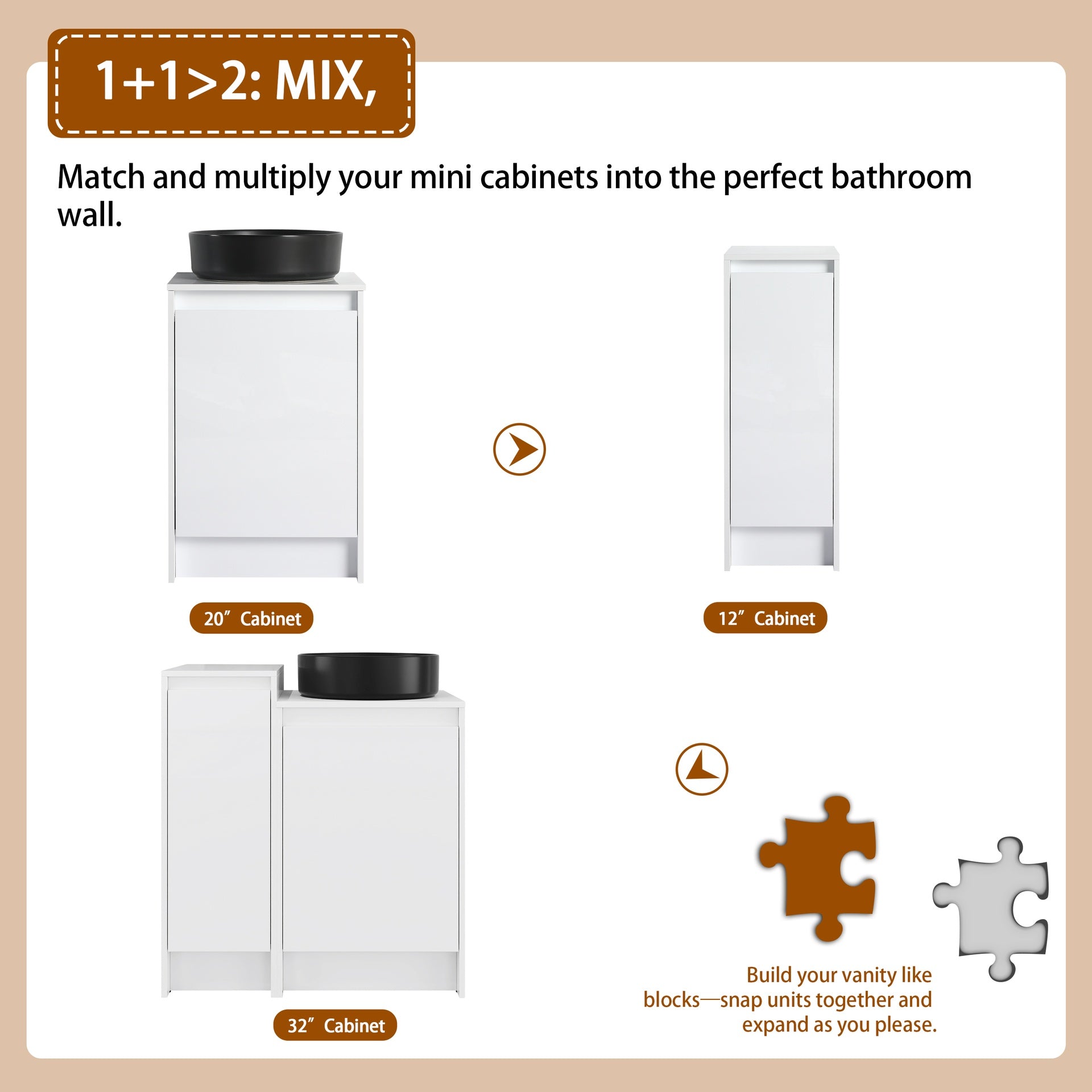 32" Freestanding Bathroom Vanity With Black Art Ceramic Sink, and 1-Small Storage Cabinet, Soft Close Doors, Glossy White, Plywood(KD-Packing)