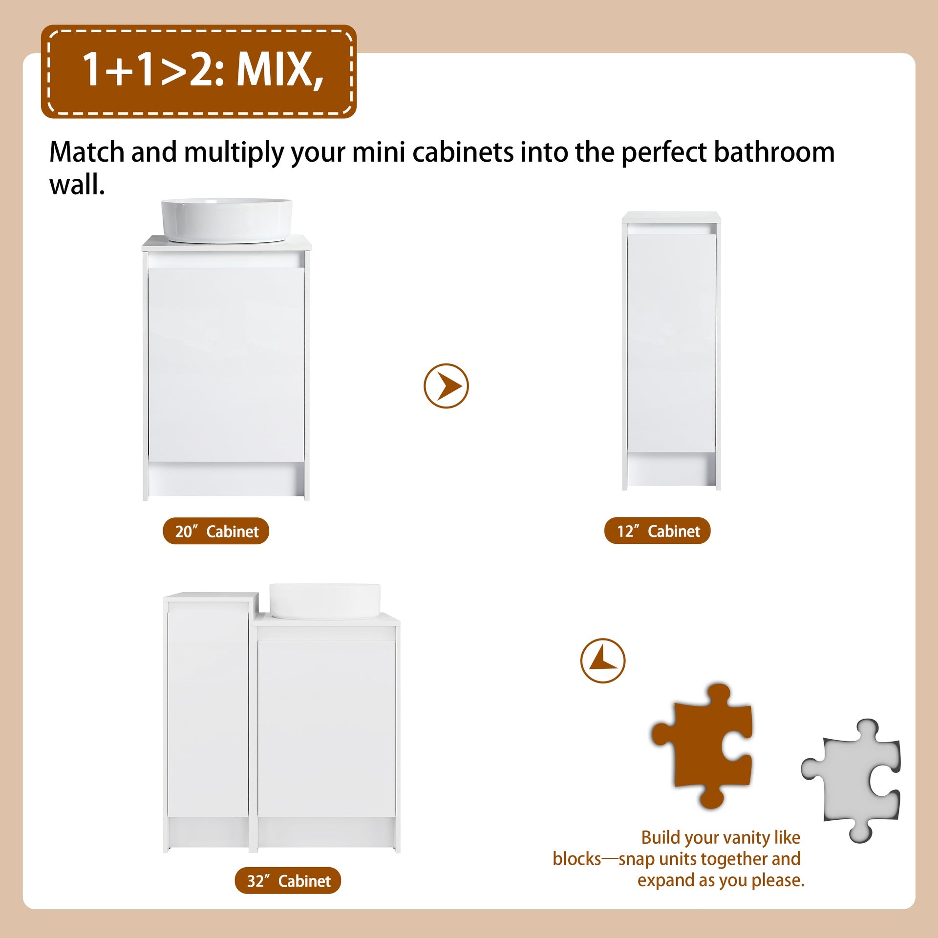 32" Freestanding Bathroom Vanity With Art Ceramic Sink, and 1-Small Storage Cabinet, Soft Close Doors, Glossy White, Plywood(KD-Packing)