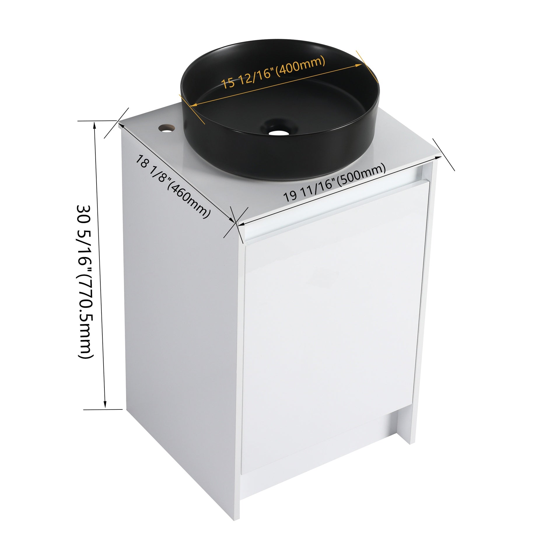 20" Freestanding Bathroom Cabinet With Art Ceramic Sink, Soft Close Doors, Glossy White,(KD-Packing)