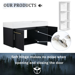 48 Inch Wall-Mounted Bathroom Vanity with Sink and Storage Rack, Thick Edged Resin Basin, KD-Package