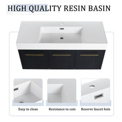 48 Inch Wall-Mounted Bathroom Vanity with Sink and Storage Rack, Thick Edged Resin Basin, KD-Package