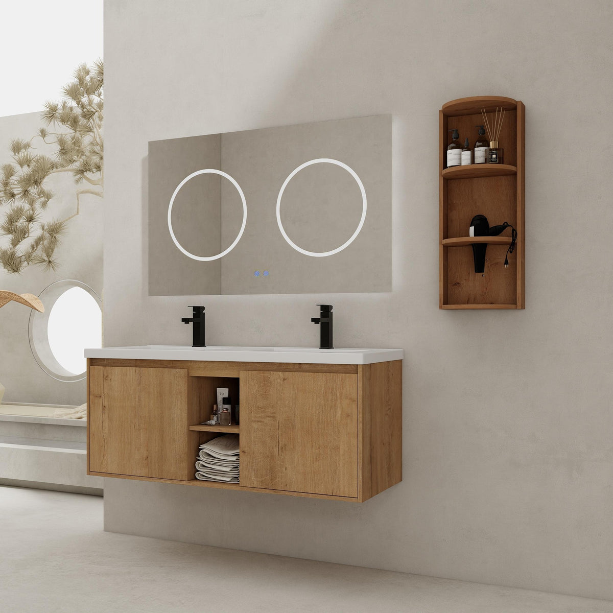 48" Wall-Mounted Bathroom Vanity With Double Sink and Storage Rack, Soft Close Doors,00612IMO-07248IMOX Combination Cabinet(KD-Packing)