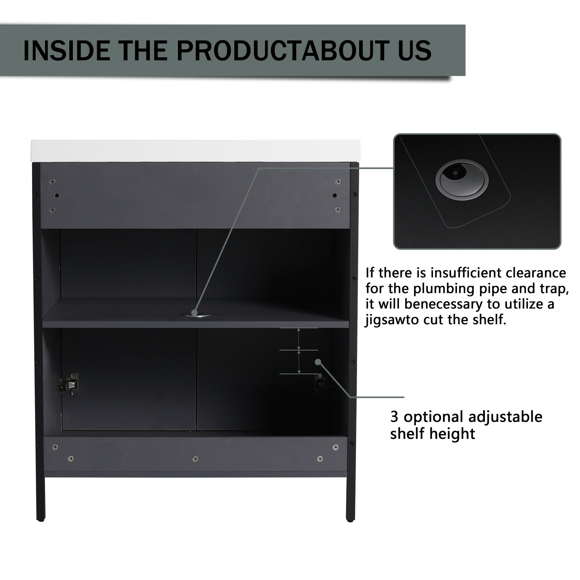 30" Freestanding Bathroom Vanity with Resin Sink & 2 Soft-Close Cabinet Doors (KD-Packing)