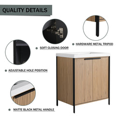30" Freestanding Bathroom Vanity with Resin Sink & 2 Soft-Close Cabinet Doors (KD-Packing)