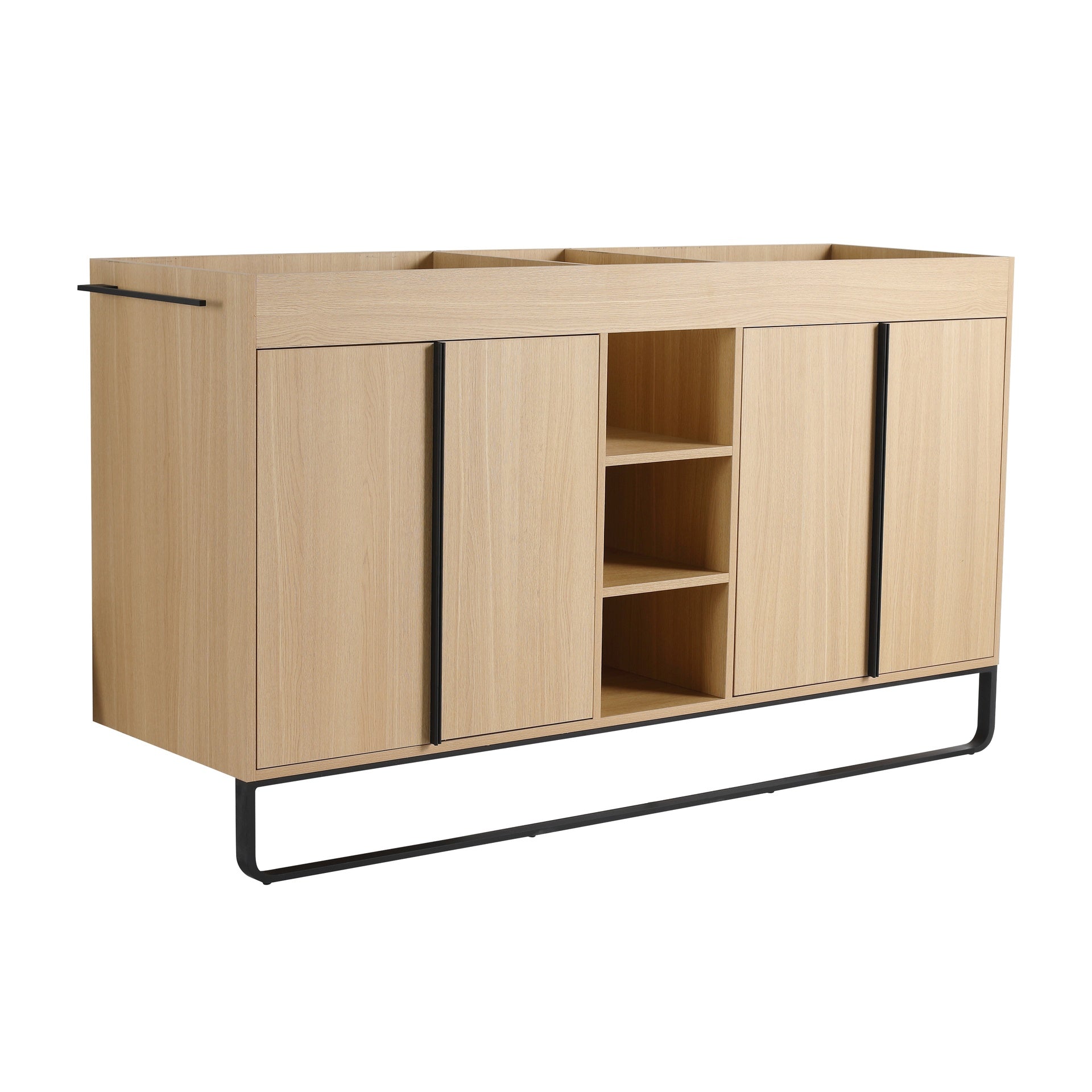 60" Freestanding Bathroom Cabinet, 4-Soft Close Door & 3-Open Storage Rack, KD-Packing (Vanity Only, Without Sink)