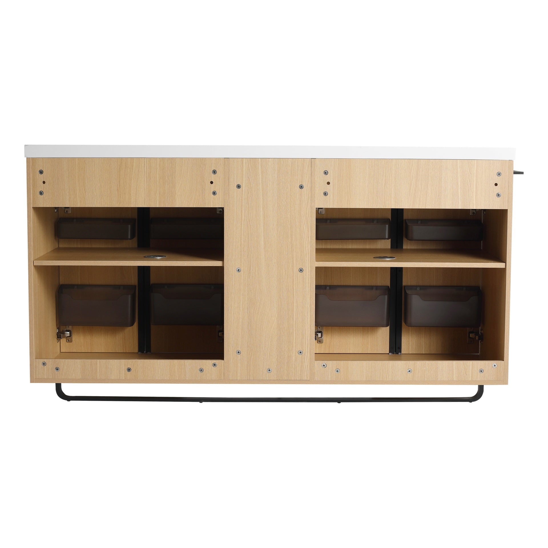 60" Freestanding Bathroom Cabinet, 4-Soft Close Door & 3-Open Storage Rack, KD-Packing (Vanity Only, Without Sink)