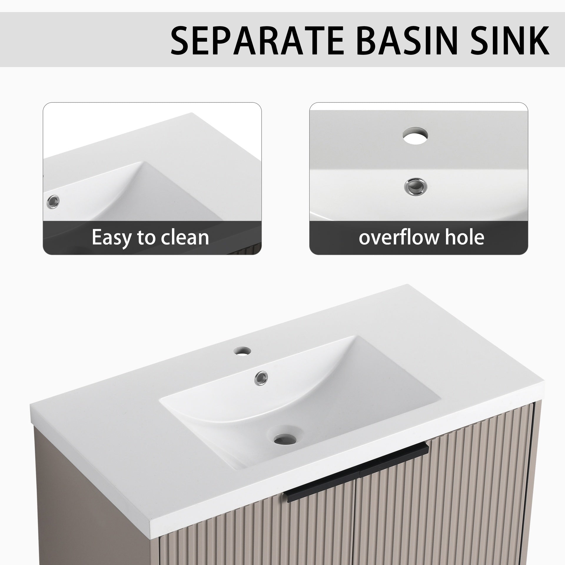 36" Wall Mounted Bathroom Vanity with Resin Sink & 2 Soft-Close Doors (KD-Packing)