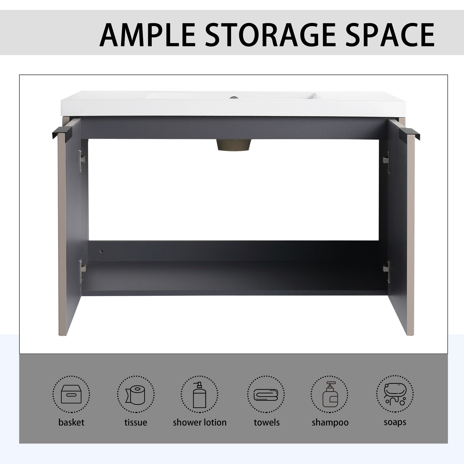 36" Wall Mounted Bathroom Vanity with Resin Sink & 2 Soft-Close Doors (KD-Packing)