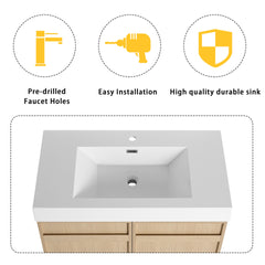 36" Freestanding Bathroom Vanity with White Resin Sink & 2 Soft-Close Cabinet Doors ((KD-PACKING)