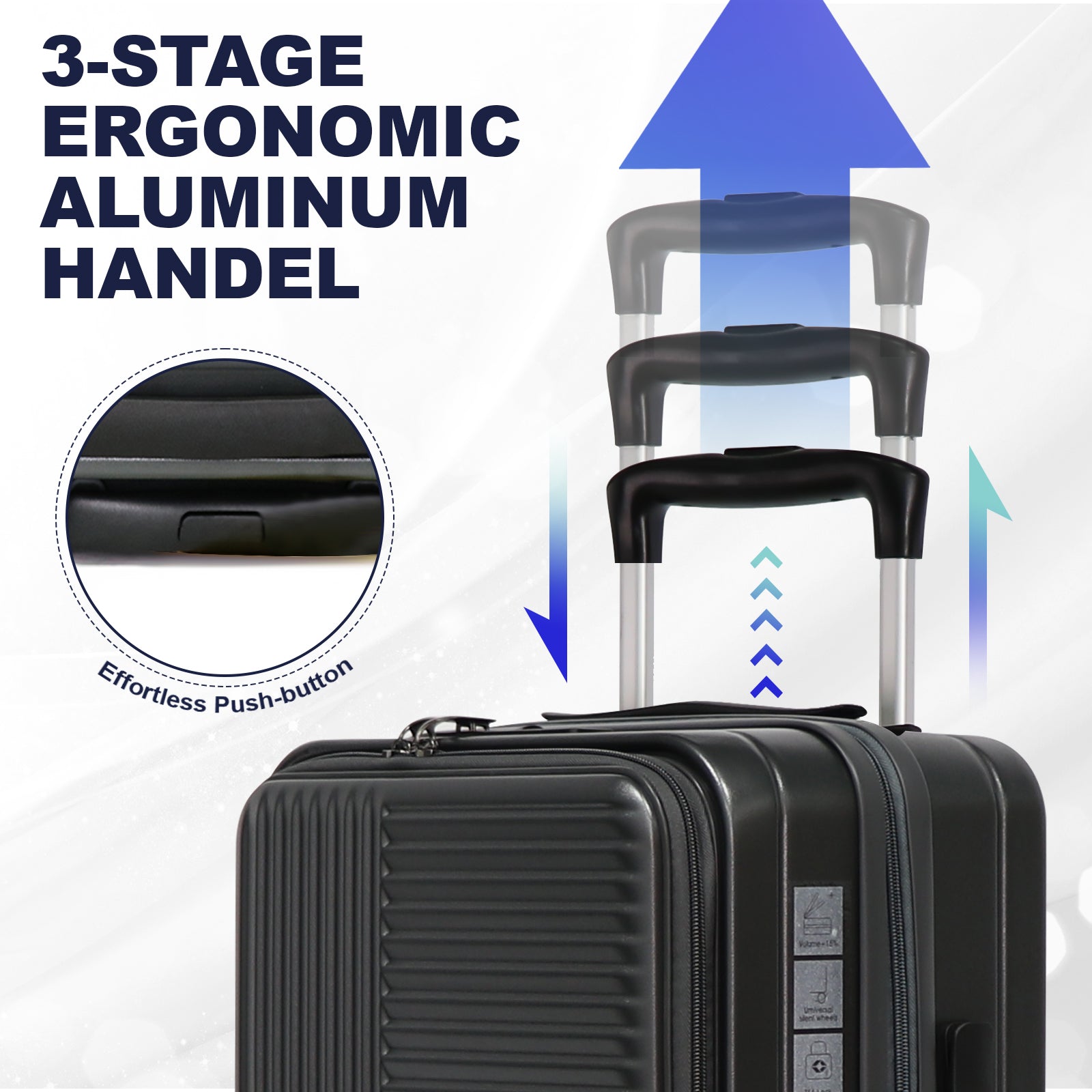 Luggage,with front opening,TSA approved lock,hardshell suitcase,Black