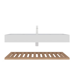 LEDE 48" Bathroom Vanity with Vessel Sink, Wall-Mounted Floating White Rectangular Acrylic Integrated Basin without Faucet, Striped Shelves Layer, Natural Woodgrain Color