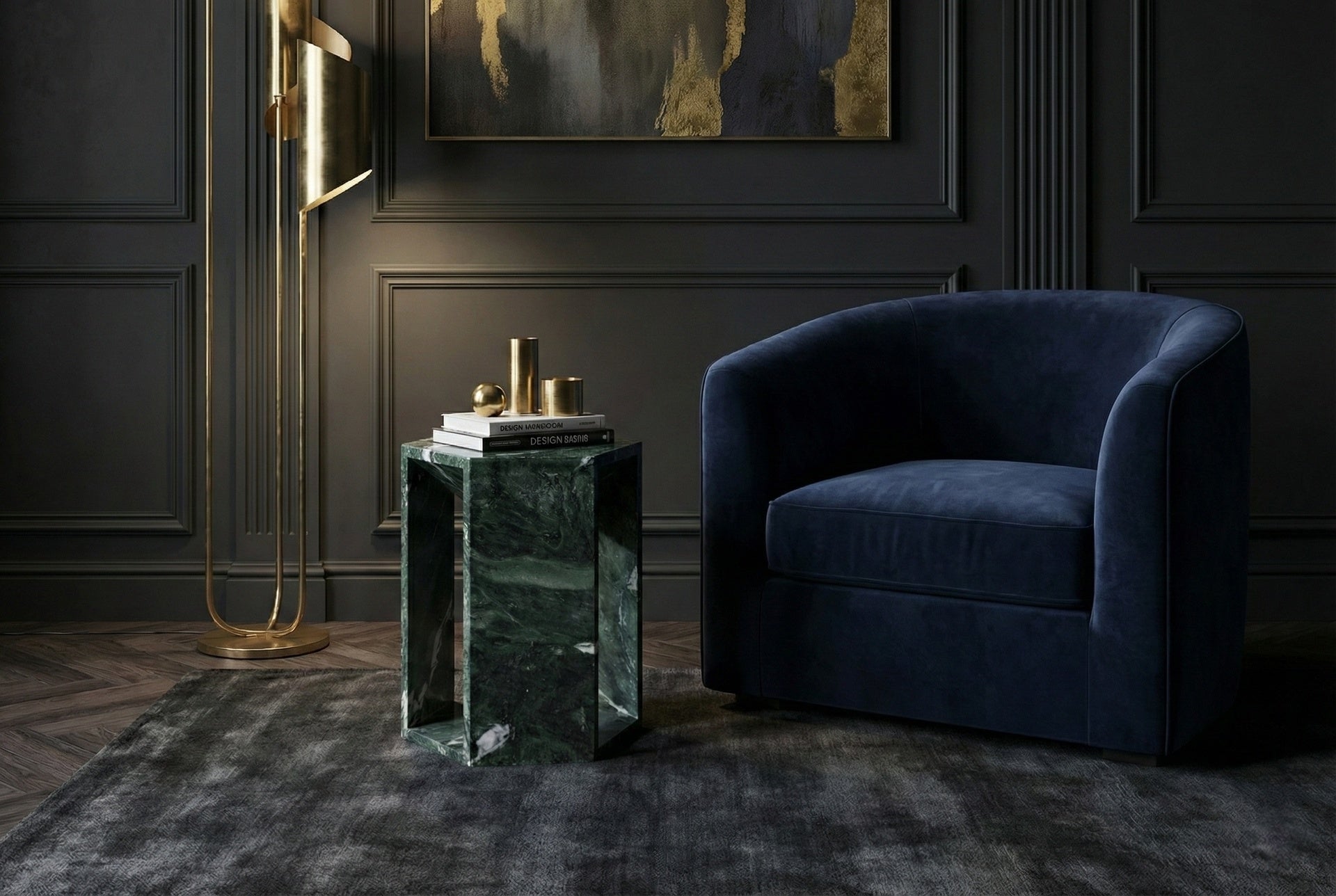 Luxury Green Natural Marble Side Table, 16cm Side Length Hexagonal End Table with Polished Finish, Diamond Green Stone Plinth & Modern Nightstand for Living Room (40cm x 32cm)