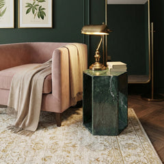 Luxury Green Natural Marble Side Table, 16cm Side Length Hexagonal End Table with Polished Finish, Diamond Green Stone Plinth & Modern Nightstand for Living Room (40cm x 32cm)