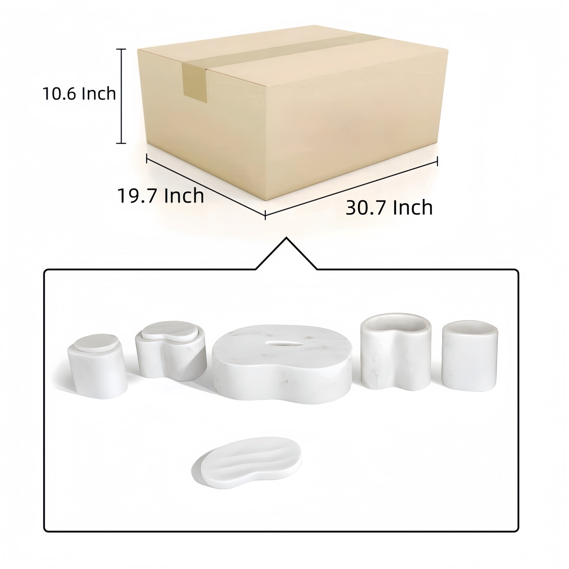 White natural marble bathroom accessories set, natural stone, genuine marble, real marble