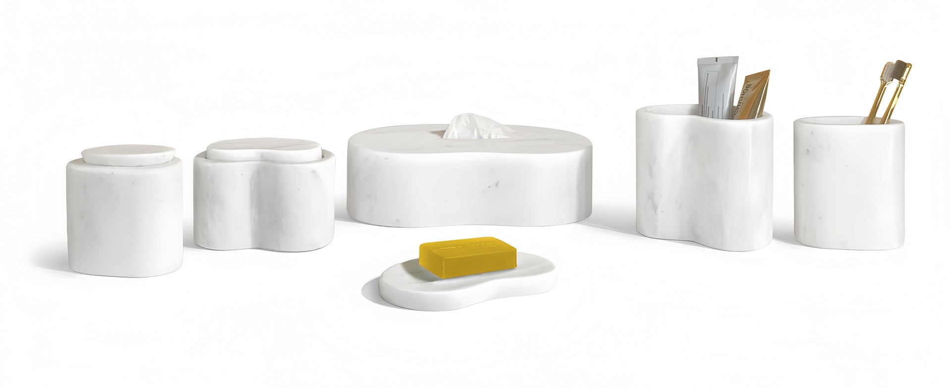 White natural marble bathroom accessories set, natural stone, genuine marble, real marble