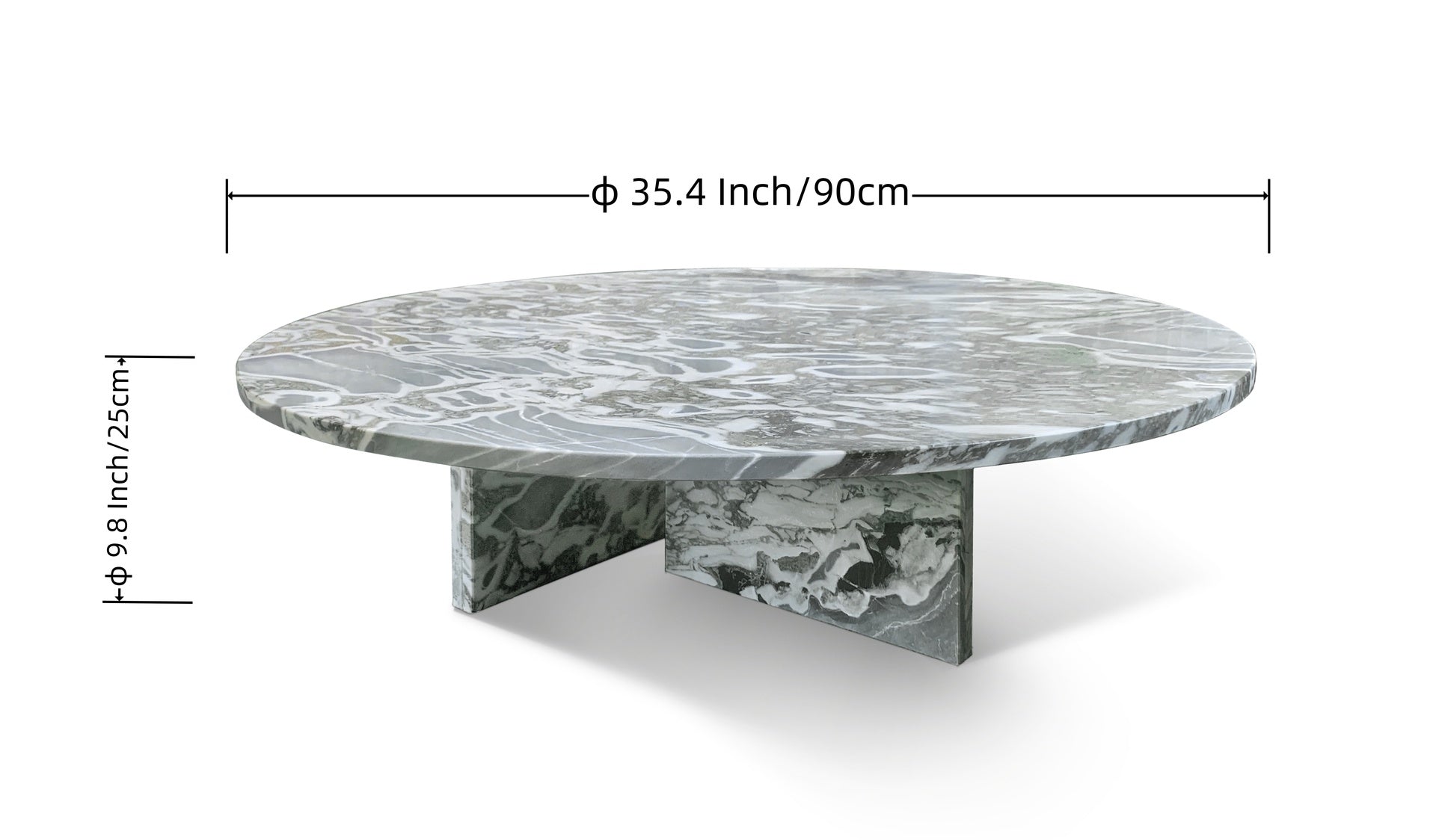 Blue Gray natural marble coffee table, living room table,natural stone, Ø35.4 h9.8 Inch/Ø90 h25 cm, genuine marble, real marble