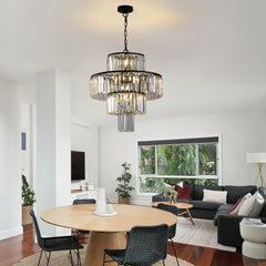 20" Modern Crystal Chandelier with Black Finish, 4-Tier Design for Dining Room or Living Room, Elegant Crystal Pendant Light Fixture (Bulb Not Included)