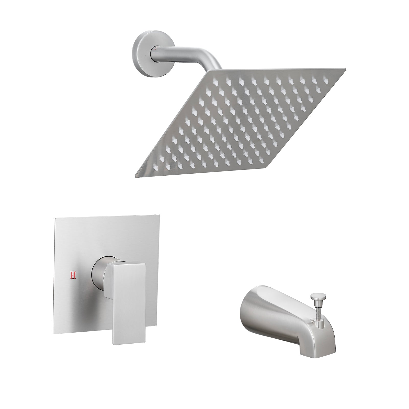 Faucet Modern Brushed Nickel Shower Faucet, Tub and Shower Trim Kit with Single-Spray Touch-Clean Brushed Nickel Square Shower Head, Brushed Nickel (Valve Not Included)