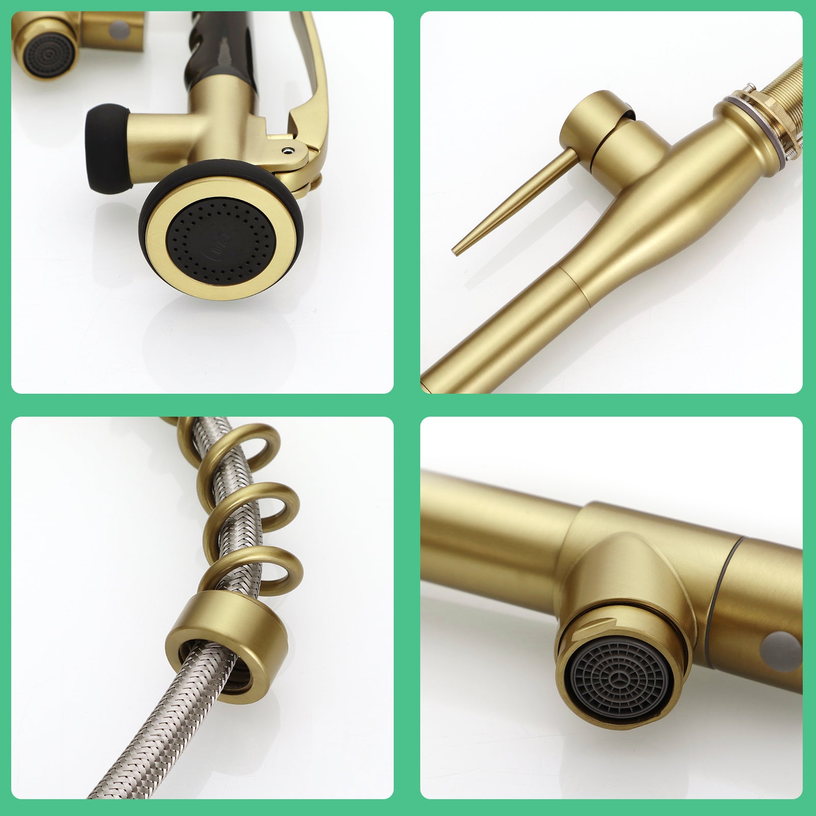 Commercial Brushed Gold Kitchen Faucet with Pull Down Sprayer,Faucet with Deck Plate,Single Handle Single Lever Kitchen Sink Faucet
