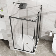 Goodyo Shower Enclosure 36 in.D x 36 in. W x 72 in. H, Corner Shower Door with 1/4 in. Clear Tempered Glass, Sliding Opening, Black Finish Aluminum Framed