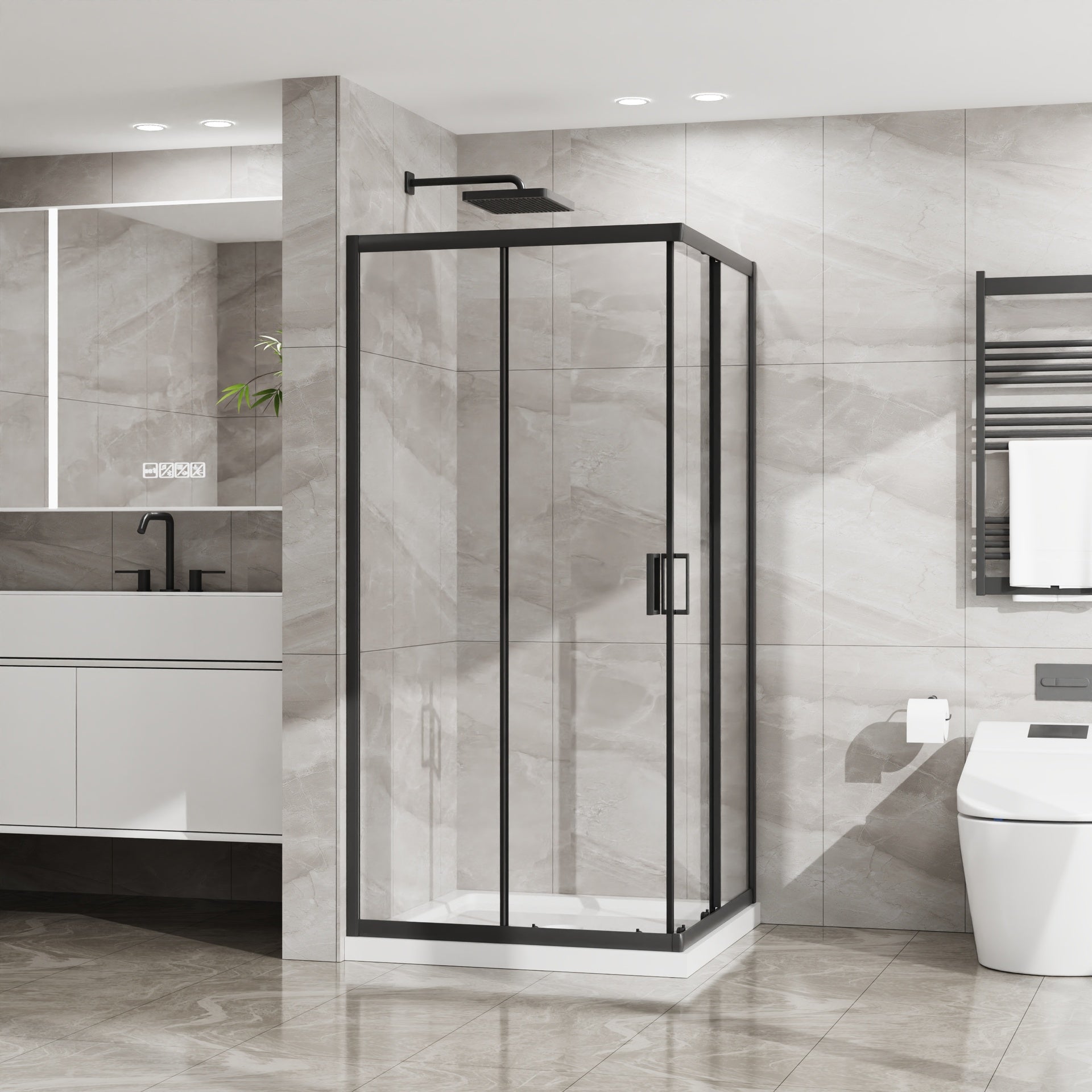 Goodyo Shower Enclosure 36 in.D x 36 in. W x 72 in. H, Corner Shower Door with 1/4 in. Clear Tempered Glass, Sliding Opening, Black Finish Aluminum Framed