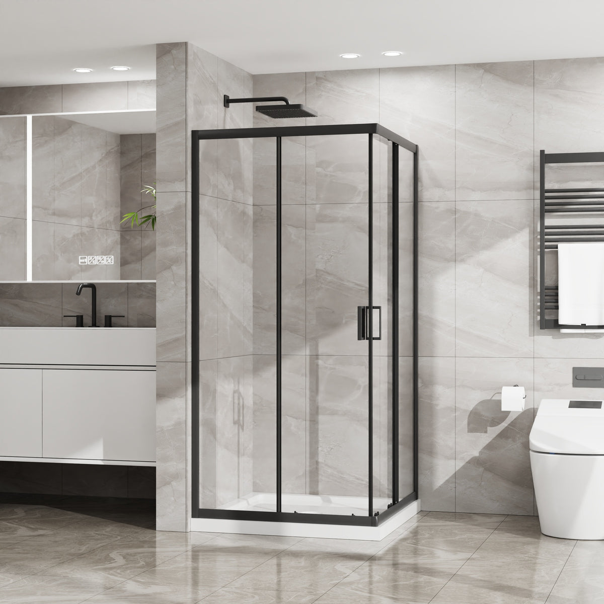 Goodyo Shower Enclosure 36 in.D x 36 in. W x 72 in. H, Corner Shower Door with 1/4 in. Clear Tempered Glass, Sliding Opening, Black Finish Aluminum Framed