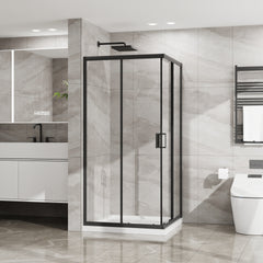 Goodyo Shower Enclosure 36 in.D x 36 in. W x 72 in. H, Corner Shower Door with 1/4 in. Clear Tempered Glass, Sliding Opening, Black Finish Aluminum Framed