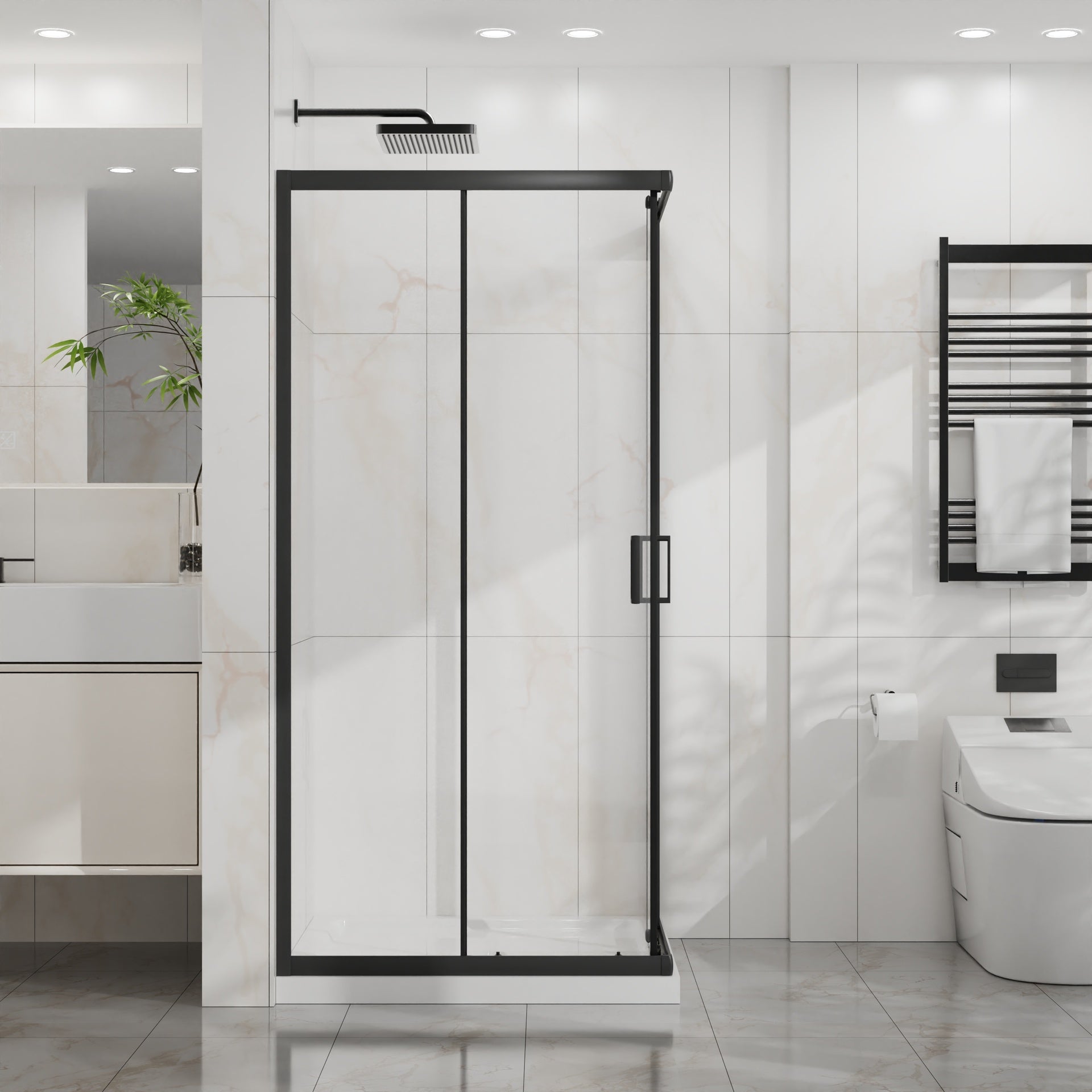 Goodyo Shower Enclosure 36 in.D x 36 in. W x 72 in. H, Corner Shower Door with 1/4 in. Clear Tempered Glass, Sliding Opening, Black Finish Aluminum Framed